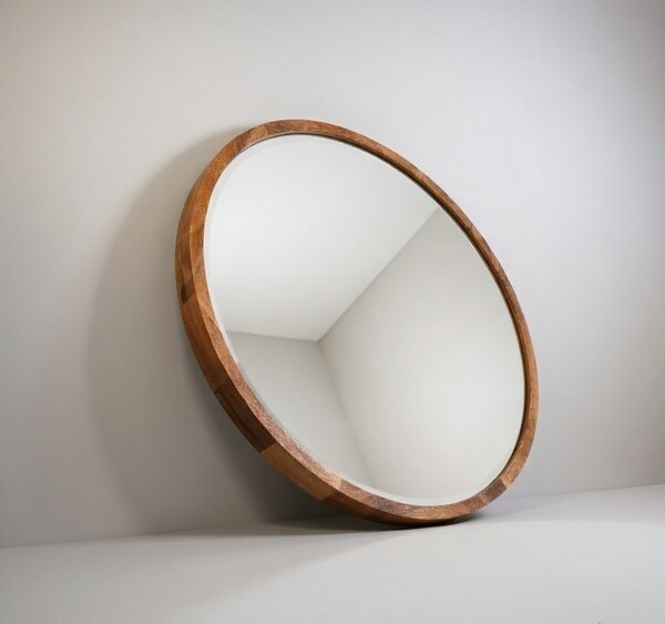 75 cm Round Wall Mirror with Mango Wood Frame with Walnut Finish 